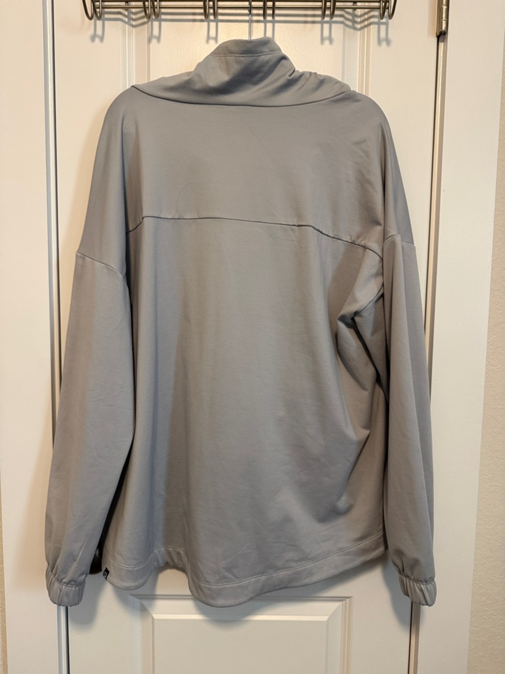 Light Gray Cowl Neck Pullover with Red Pocket Accents - Picture 2 of 5